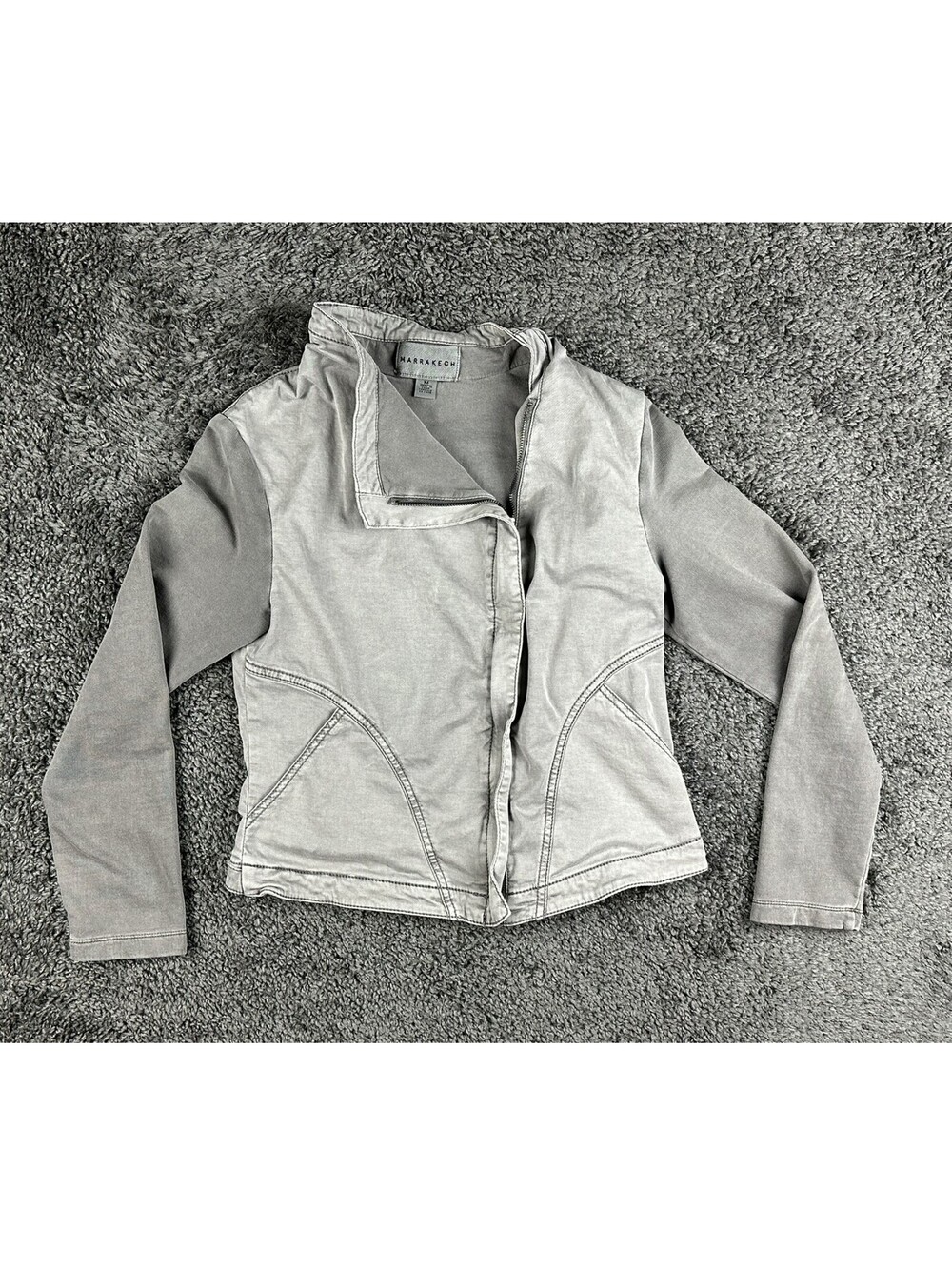 Anthropologie Marrakech Asymmetrical Moto Jacket Womens M Gray Twill Knit Full